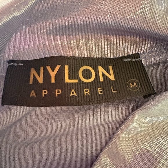 Metallic Lavender Mock Neck Crop Top - Women's - Picture 6 of 6